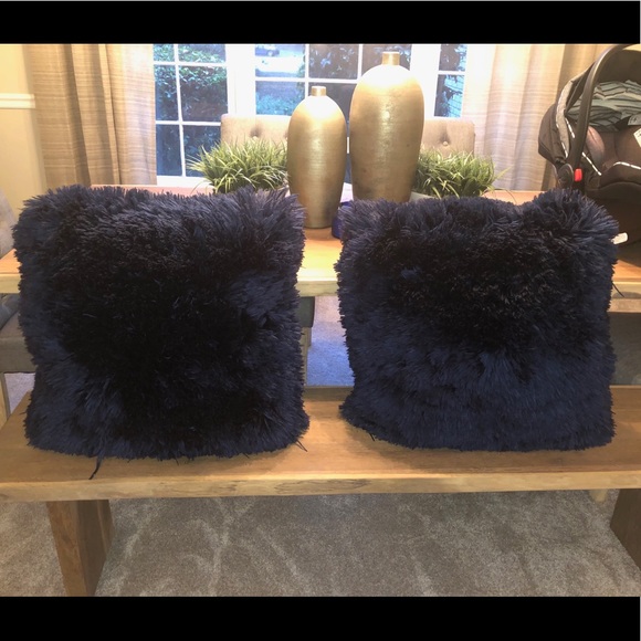 Large Navy Shag Pillows - Picture 2 of 3